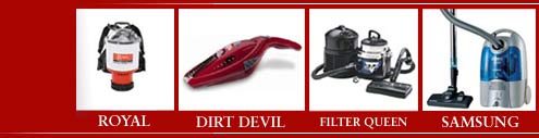 Royal, Dirt Devil, Filter Queen, Samsung Vacuums Display
